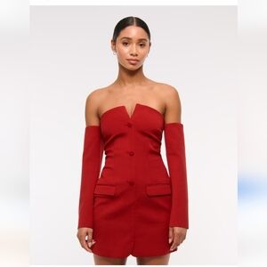 The A&F Mara Off-The-Shoulder Mini Dress | Size Medium Tall | Blazer Dress